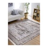 RealHomes Bordo Zemin Eskitme Motifli Çerçeve Desenli Eskitme Motifli Vintage Salon Kaymaz Taban Saçaklı Halı HaliDik-Deluxe-11045, 100 x 120