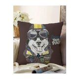 RealHomes Brave Dog Pilot Motifli Dijital Baskılı Modern Çift Taraflı Raşel Örme Yastık Kırlent Kılıfı, Sonil-K-5664-55x55cm