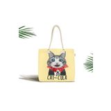 RealHomes Cat-cula Dijital Baskılı Modern Fermuarlı Plaj Çantası, Canta-5719