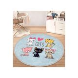 RealHomes Cats Motifli Çocuk & Genç Odası Makinede Yıkanabilir Kaymaz Tabanlı Püsküllü Yuvarlak Çocuk Halısı HaliYuv-Deluxe-5667, 120 x 120