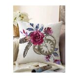 RealHomes Cep Saati Motifli Kuş Tüyü Desenli Dekoratif Çift Taraflı Raşel Örme Yastık Kırlent Kılıfı, Sonil-K-2502-55x55cm