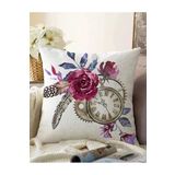 RealHomes Cep Saati Motifli Kuş Tüyü Desenli Dekoratif Çift Taraflı Raşel Örme Yastık Kırlent Kılıfı, Sonil-K2502-43x43cm
