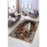 Realhomes Çiçek Desenli Yıkanabilir Kaymaz Taban Dekoratif Salon Halısı