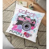 RealHomes Çiçekler ve Fotoğraf Makinesi Tasarımlı Dijital Baskılı 70x70 cm Yer Minderi