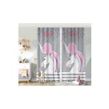 RealHomes Çift Kanat Baby Shower Unicorn At Tasarımlı Çocuk Odası Fon Perde
