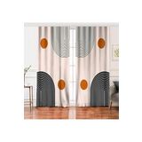 RealHomes Çift Kanat Renkli Zemin Üzerinde Geometrik Desenli Dijital Baskılı Fon Perde, Rh-PerdeCift-8185-140x200cm