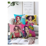 RealHomes Çift Taraflı 4'lü Fashion Girl Konseptli Dekoratif Raşel Örme Yastık Kırlent Kılıf Seti