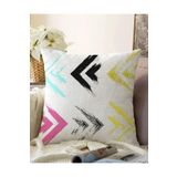 RealHomes Çift Taraflı Beyaz Zeminli Renkli Geometrik Desenli Dijital Baskılı Modern Raşel Örme Yastık Kılıfı, Sonil-K7801-43x43cm