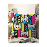 RealHomes Çift Taraflı Beyaz Zeminli Renkli Geometrik Desenli Dijital Baskılı Modern Raşel Örme Yastık Kılıfı, Sonil-K7843-43x43cm