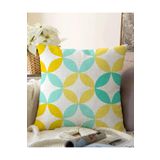 RealHomes Çift Taraflı Beyaz Zeminli Renkli Geometrik Desenli Dijital Baskılı Modern Raşel Örme Yastık Kılıfı, Sonil-K7908-43x43cm