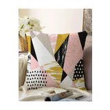 RealHomes Çift Taraflı Beyaz Zeminli Renkli Geometrik Desenli Dijital Baskılı Modern Raşel Örme Yastık Kılıfı, Sonil-K8228-43x43cm