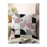 RealHomes Çift Taraflı Geometrik Şekiller Içerisinde Fuşya Mermer Desenli Modern Raşel Örme Yastık Kılıfı, Sonil-K-5324-55x55cm
