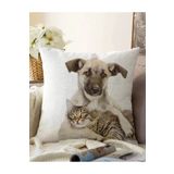 Realhomes Çift Taraflı Köpek Ve Kedili Dijital Baskılı Modern Raşel Örme Yastık Kırlent Kılıfı