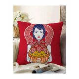 RealHomes Çift Taraflı Meyve Sepetli Japon Kadın Desenli Modern Raşel Örme Yastık Kılıfı, Sonil-K5857-43x43cm