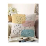 RealHomes Çift Taraflı Onedraw Çizimli Yaprak Desenli Dijital Baskılı Modern Raşel Örme Yastık Kılıfı, Sonil-K7442-43x43cm