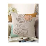 RealHomes Çift Taraflı Onedraw Çizimli Yaprak Desenli Dijital Baskılı Modern Raşel Örme Yastık Kılıfı, Sonil-K7475-43x43cm