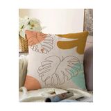 RealHomes Çift Taraflı Onedraw Çizimli Yaprak Desenli Dijital Baskılı Modern Raşel Örme Yastık Kılıfı, Sonil-K7477-43x43cm