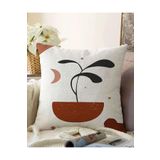 RealHomes Çift Taraflı Onedraw Çizimli Yaprak Desenli Dijital Baskılı Modern Raşel Örme Yastık Kılıfı, Sonil-K7500-43x43cm