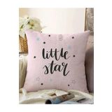 RealHomes Çift Taraflı Pembe Zeminde Little Star Yıldız Tasarımlı Bebek Odası Raşel Örme Yastık Kırlent Kılıfı, Sonil-K-4481-55x55cm