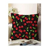 RealHomes Çift Taraflı Siyah Zeminde Kiraz Desenli Dijital Baskılı Modern Raşel Örme Yastık Kılıfı, Sonil-K4946-43x43cm