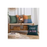 Realhomes Çift Tarafli Süet C'est La Vie ve Retro Tilki Desenli 4'lü Kırlent Kılıfı Seti - Çizgili ve Patchwork Dekoratif Yastık Kılıfı