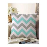RealHomes Çift Taraflı Turkuaz Gri Zigzag Desenli Dijital Baskılı Modern Raşel Örme Yastık Kılıfı, Sonil-K2178-43x43cm