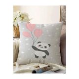 RealHomes Çift Taraflı Uçan Balonlar Ve Sevimli Panda Desenli Çocuk Odası Raşel Örme Yastık Kırlent Kılıfı, Sonil-K4353-43x43cm