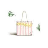 RealHomes Çocuk Çantası - Pembe Beyaz Çizgili Sarı Puanlı Temalı Kumaş Çanta, Canta-4826