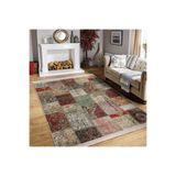 RealHomes Çok Renki Zeminde Patchwork Motifli Eskitme Desenli Etnik Motifler Vintage Salon Kaymaz Saçaklı Halı HaliDik-Deluxe-11025, 80 x 120