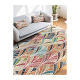 RealHomes Çok Renkli Zemin Patchwork Motifli Ikat Desenli Sade & Şık Vintage Salon & Antre Kaymaz Saçaklı Halı HaliDik-Deluxe-11920, 100 x 100