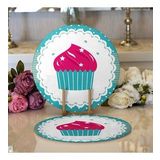 RealHomes Cup Cake Desenli Dijital Baskılı Modern 2 1 Yuvarlak Servis Altlığı Supla
