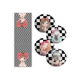 RealHomes Dama Zemin Fashion Girl Motifli 4 Yuvarlak Kırlent Kılıfı Ve 1 Runner Seti
