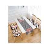 RealHomes Dama Zemin Fashion Girl Motifli 4 Yuvarlak Pofidik Sandalye Minderi ve 1 Runner Seti