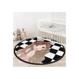 RealHomes Dama Zeminli Fashion Girl Tasarımlı Çocuk & Genç Odası Kaymaz Tabanlı Püsküllü Yuvarlak Çocuk Halısı HaliYuvCck-Deluxe-9294, 100 x 100