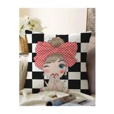 RealHomes Damalı Fashion Girl Çift Taraflı Dijital Baskılı Modern Raşel Örme Yastık Kılıfı, Sonil-K2229-43x43cm