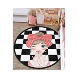 RealHomes Damalı Fashion Girl Çocuk & Genç Odası Yıkanabilir Kaymaz Tabanlı Püsküllü Yuvarlak Çocuk Halısı HaliYuvCck-Deluxe-2229, 100 x 100