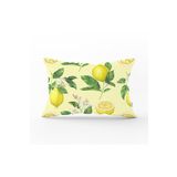 RealHomes DIK-3096 Krem Zeminli Limon Desenli Dekoratif Dikdörtgen Kırlent Kılıfı