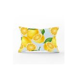RealHomes DIK-3101 Mavi Zeminli Limon Desenli Dekoratif Dikdörtgen Kırlent Kılıfı