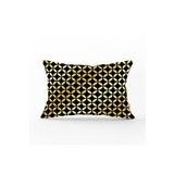 RealHomes DIK-3256 Siyah Zeminde Gold Geometrik Desenli Dekoratif Dikdörtgen Kırlent Kılıfı
