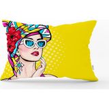 RealHomes DIK-3292 Sarı Zeminli Summer Popart Tasarımlı Dekoratif Dikdörtgen Kırlent Kılıfı