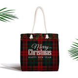 RealHomes Ekose Zeminde Merry Christmas Baskılı Fermuarlı Modern Kumaş Çanta
