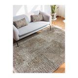 RealHomes Ekru Zeminde Örgü Motifli Eskitme Desenli Vintage Eskitme Motifli Koridor Kaymaz Taban Saçaklı Halı HaliDik-Deluxe-11071, 150 x 150