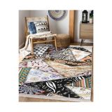 RealHomes Etnik Zeminde Patchwork Motifli Geleneksel Desenli Vintage Salon & Oturma Odası Mutfak Saçaklı Halı HaliDik-Deluxe-11808, 100 x 120