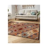 RealHomes Etnik Zeminde Retro Motifli Kilim Desenli Vintage Etnik Motifler Dış Mekan Salon & Saçaklı Halı HaliDik-Deluxe-12080, 150 x 150