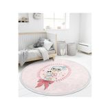 RealHomes Fashion Girl Çocuk & Genç Odası Makinede Yıkanabilir Kaymaz Tabanlı Püsküllü Yuvarlak Çocuk Halısı HaliYuv-Deluxe-725, 60 x 60