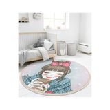 RealHomes Fashion Girl Çocuk & Genç Odası Makinede Yıkanabilir Kaymaz Tabanlı Püsküllü Yuvarlak Çocuk Halısı HaliYuvC-Deluxe-587, 80 x 80