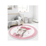 RealHomes Fashion Girl Çocuk & Genç Odası Makinede Yıkanabilir Kaymaz Tabanlı Püsküllü Yuvarlak Çocuk Halısı HaliYuvCck-Deluxe-712, 80 x 80