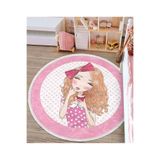 RealHomes Fashion Girl Çocuk & Genç Odası Makinede Yıkanabilir Kaymaz Tabanlı Püsküllü Yuvarlak Çocuk Halısı HaliYuvCck-Deluxe-716, 60 x 60