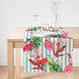 Realhomes Flamingo Motifli Şerit Desenli Dekoratif Süet Runner