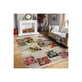 RealHomes Geleneksel Zeminde Patchwork Motifli Etnik Desenli Vintage Avangarde Salon Kaymaz Taban Saçaklı Halı HaliDik-Deluxe-11121, 100 x 120